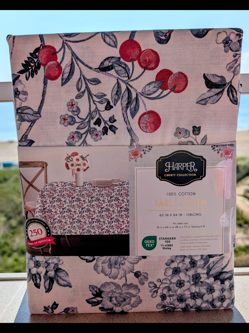Floral and Berry Blue/Red Tablecloth -Rectangular 60in x 84in